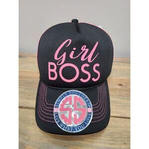 Simply Southern Girl Boss Hat Pink And Black Adjustable Trucker Style Hat